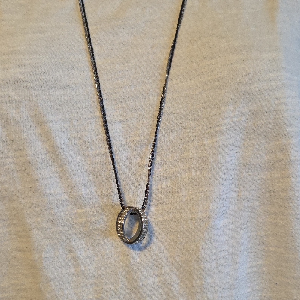 Express Silver Oval Crystal Pendant Necklace